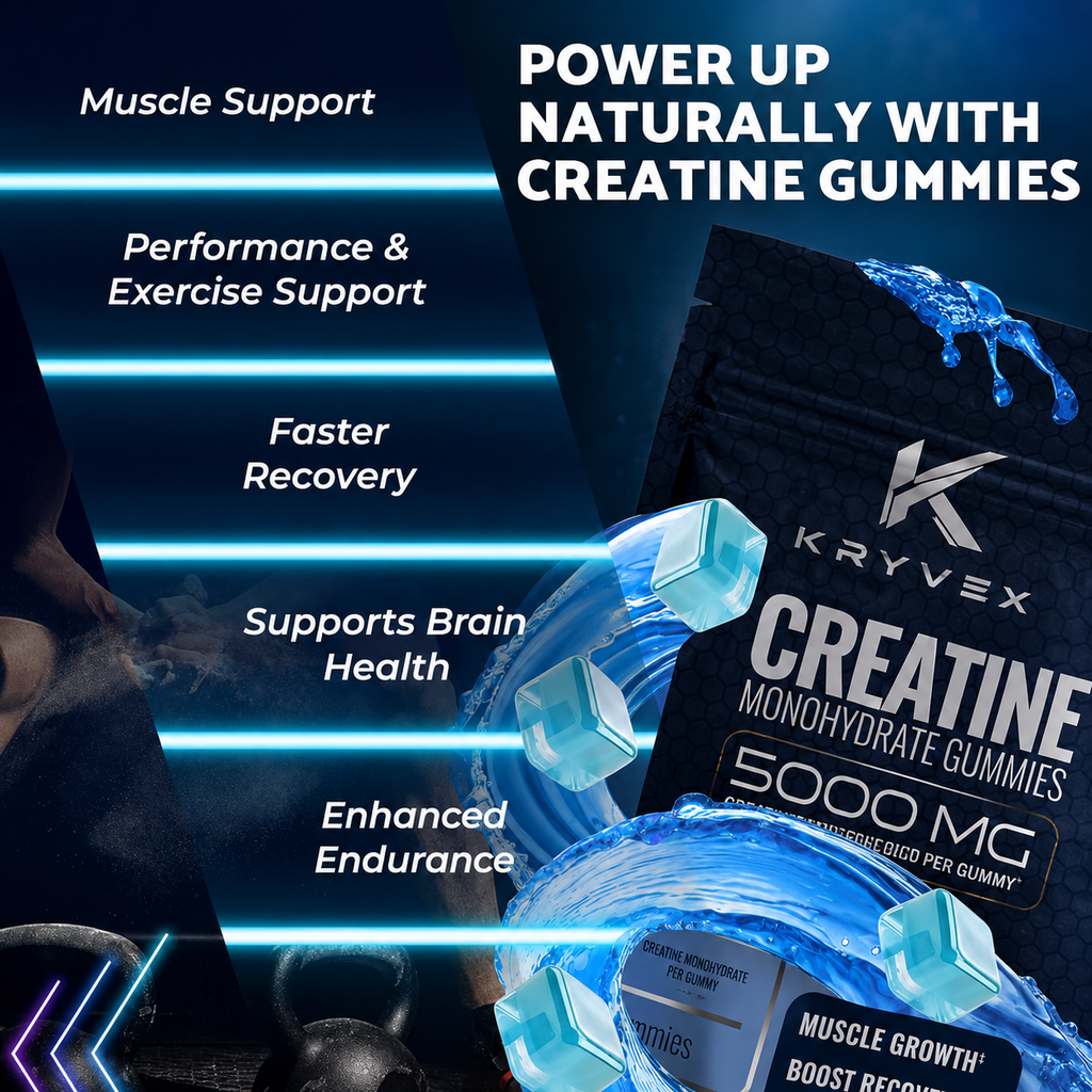 Kryvex Creatine Monohydrate Gummies — Blueberry, 60 Count