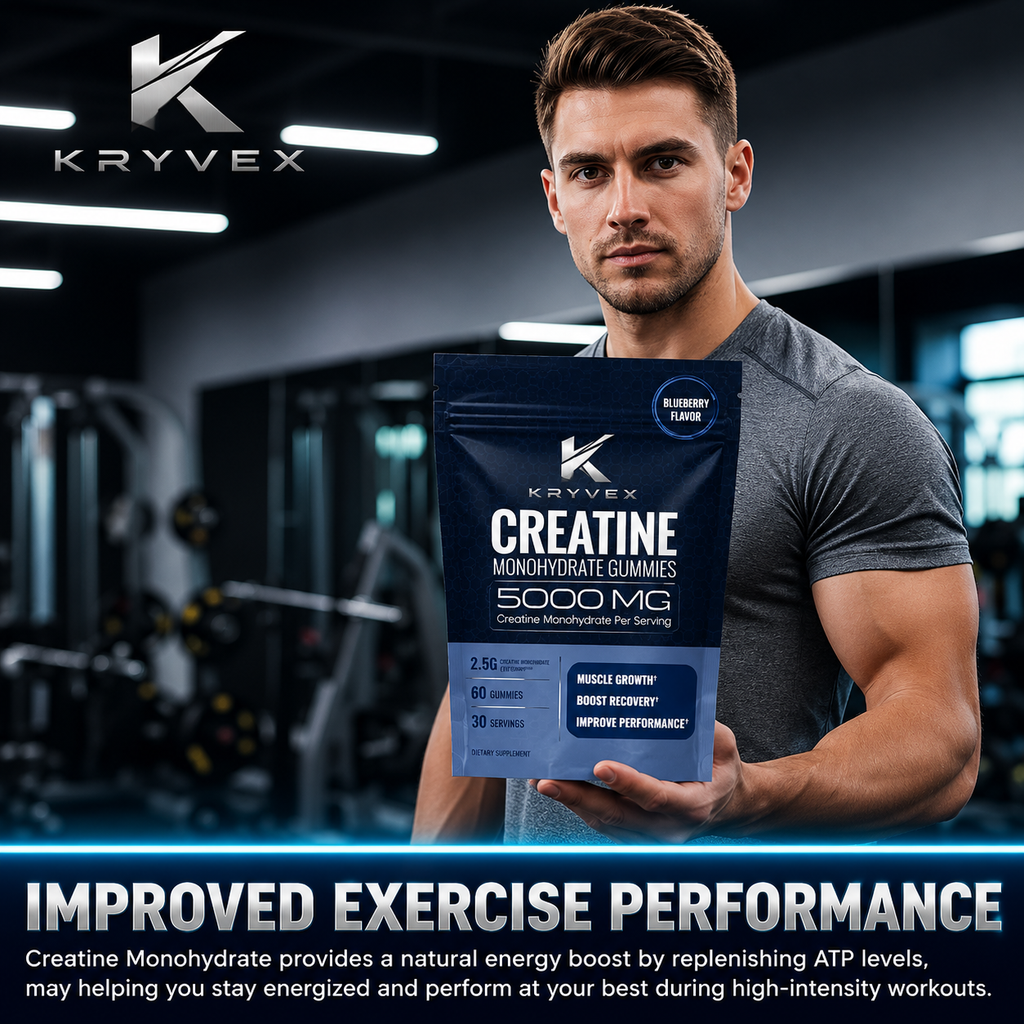 Kryvex Creatine Monohydrate Gummies — Blueberry, 60 Count